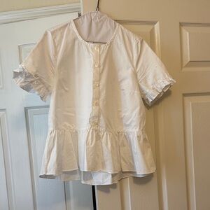 Madewell White Ruffle Hem Button Down Shirt